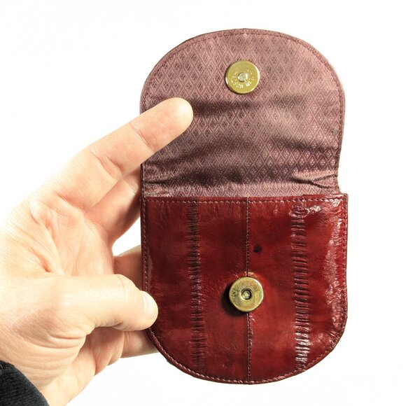 Burgundy eel skin coin wallet key chain made in Korea - Picture 4 of 7